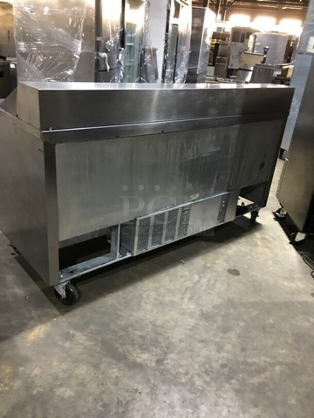 Beverage Air Commercial Refrigerated Sandwich Prep Table! With 3 Doors Underneath Storage Space! With Poly Coated Racks! All Stainless Steel! Model SPE7218 Serial 11010320! 115V 1Phase! On Casters! - Image 4 of 10