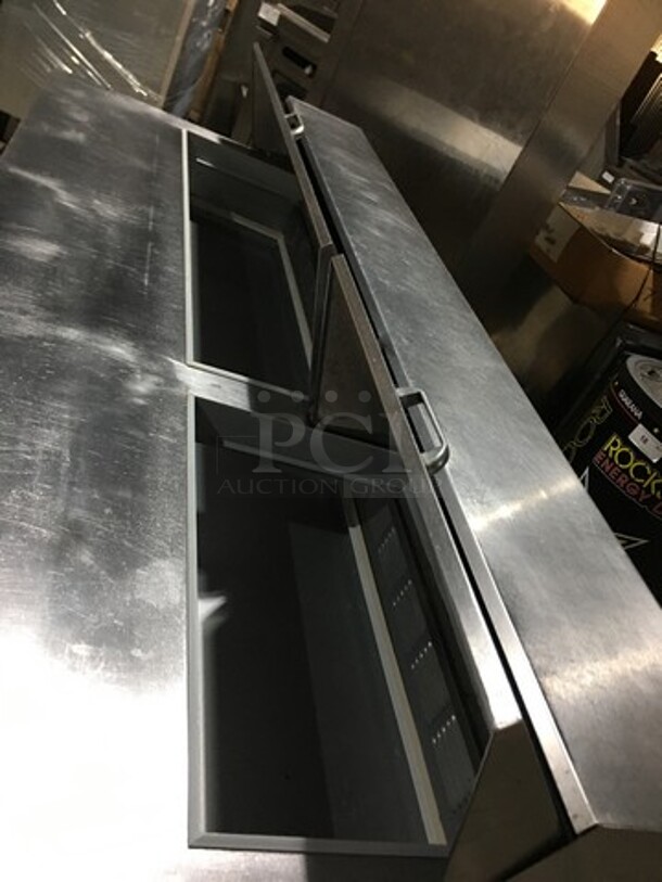 Beverage Air Commercial Refrigerated Sandwich Prep Table! With 3 Doors Underneath Storage Space! With Poly Coated Racks! All Stainless Steel! Model SPE7218 Serial 11010320! 115V 1Phase! On Casters! - Image 8 of 10