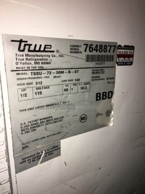 True Commercial Refrigerated Sandwich Prep Table! With 3 Door Underneath Storage Space! All Stainless Steel! Model TSSU7230MBST Serial 7648877! 115V 1Phase! On Commercial Casters! - Image 8 of 9