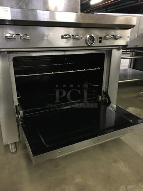 NICE! All Stainless Steel Natural Gas Powered 6 Burner Stove! With Full Size Oven Underneath! With Backsplash & Overhead Salamander Shelf! On Legs! - Image 7 of 12