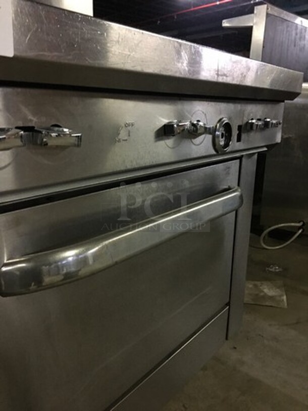 NICE! All Stainless Steel Natural Gas Powered 6 Burner Stove! With Full Size Oven Underneath! With Backsplash & Overhead Salamander Shelf! On Legs! - Image 9 of 12