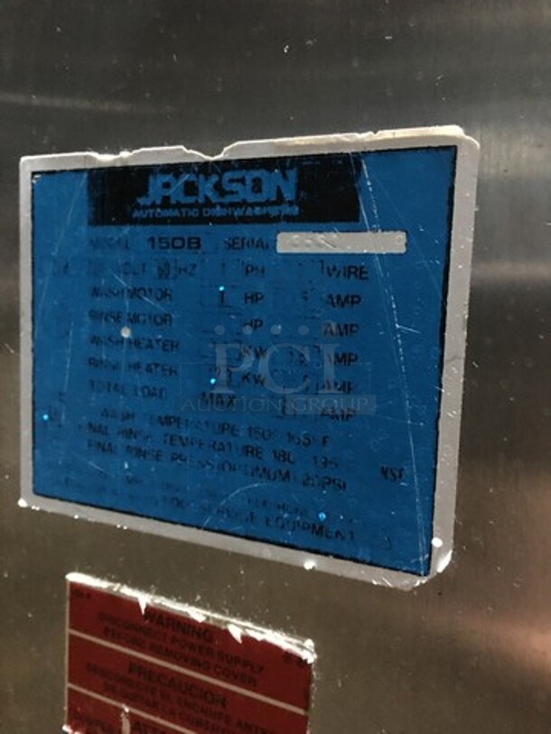 Jackson Commercial Pass Through Dishwasher! All Stainless Steel! Model 150B! 208V 1 Phase! On Legs! - Image 8 of 9