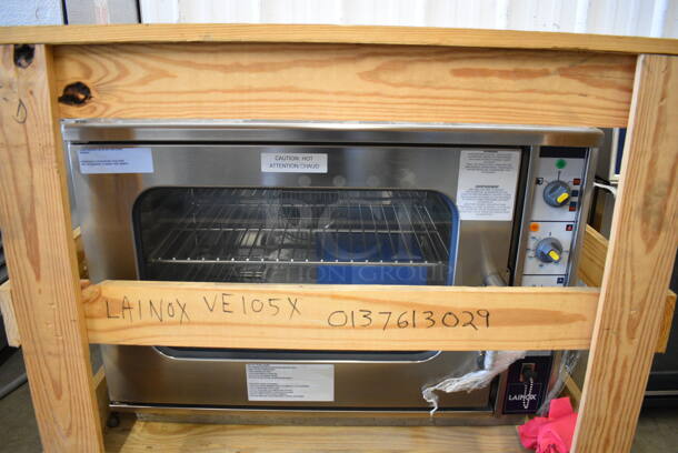 BRAND NEW IN CRATE! Lainox Model VE105X Stainless Steel Commercial Countertop Electric Powered Convection Oven w/ View Through Door, Metal Oven Racks and Thermostatic Controls. 208 Volts. 31.5x29x23 - Image 1 of 9