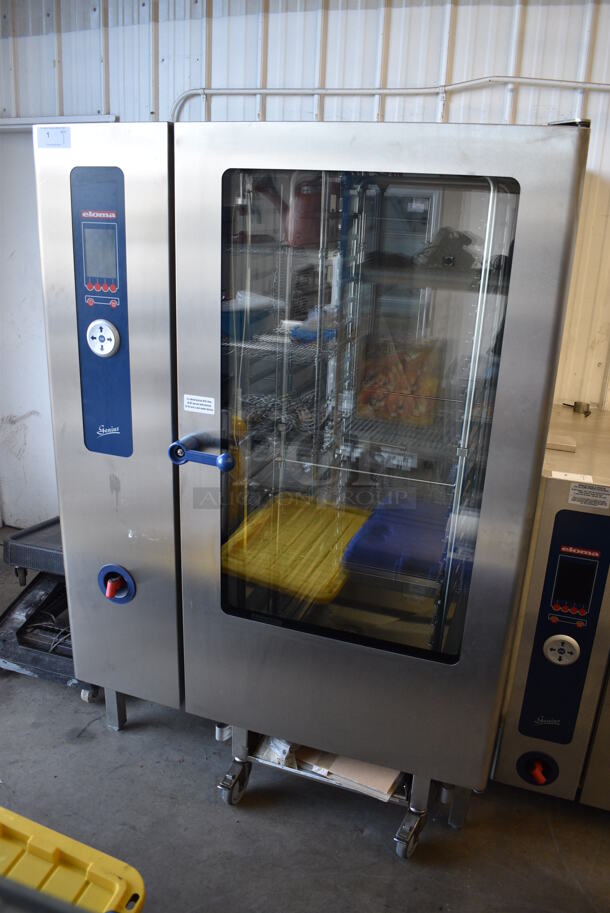 BRAND NEW! GORGEOUS! 2006 Eloma Model Genius 20-21 Stainless Steel Commercial Floor Style Electric Powered Combi Steamer Convection Oven w/ Metal Pan Rack on Commercial Casters. 208 Volts, 3 Phase. 51.5x45x76 - Image 2 of 8