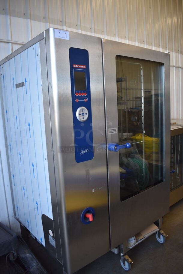 BRAND NEW! GORGEOUS! 2006 Eloma Model Genius 20-21 Stainless Steel Commercial Floor Style Electric Powered Combi Steamer Convection Oven w/ Metal Pan Rack on Commercial Casters. 208 Volts, 3 Phase. 51.5x45x76 - Image 3 of 8