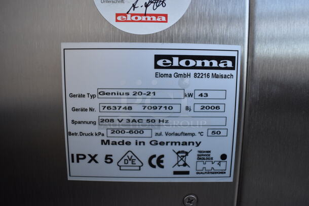BRAND NEW! GORGEOUS! 2006 Eloma Model Genius 20-21 Stainless Steel Commercial Floor Style Electric Powered Combi Steamer Convection Oven w/ Metal Pan Rack on Commercial Casters. 208 Volts, 3 Phase. 51.5x45x76 - Image 4 of 8