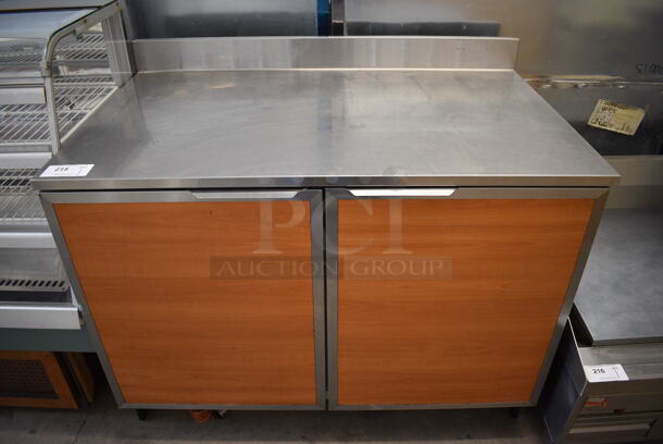NICE! 2005 Duke Model RUF-48M Stainless Steel Commercial 2 Door Work Top Cooler w/ Poly Coated Racks on Commercial Casters. 120 Volts, 1 Phase. 48x30x40. Tested and Working!
