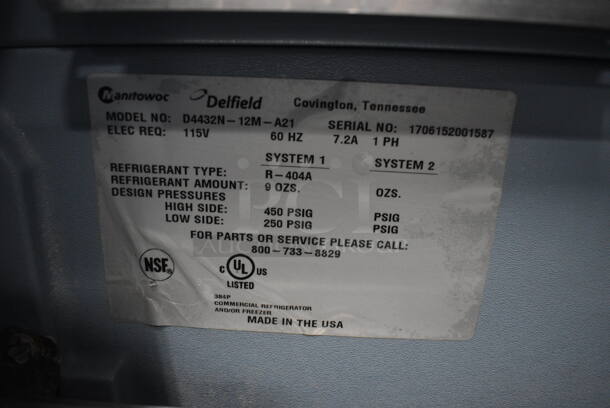 2017 Delfield Model D4432N-12M-A21 Stainless Steel Commercial Sandwich Salad Prep Table Bain Marie Mega Top w/ 2 Drawers on Commercial Casters. 115 Volts, 1 Phase. 32x32x45. Cannot Test - Unit Is Missing Power Cord - Image 6 of 6
