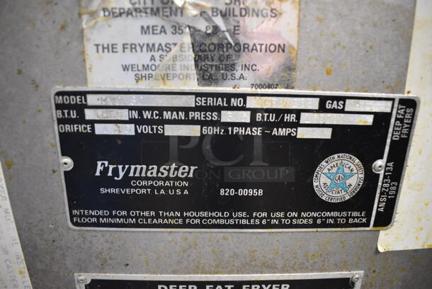 WOW! Frymaster Model MJCESG Stainless Steel Commercial Floor Style Natural Gas Powered Deep Fat Fryer w/ 2 Metal Fry Baskets. 150,000 BTU. 21x30x46 - Image 6 of 7