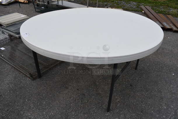 Poly Round Collapsible Table on Metal Legs. 60x60x30 - Image 1 of 3