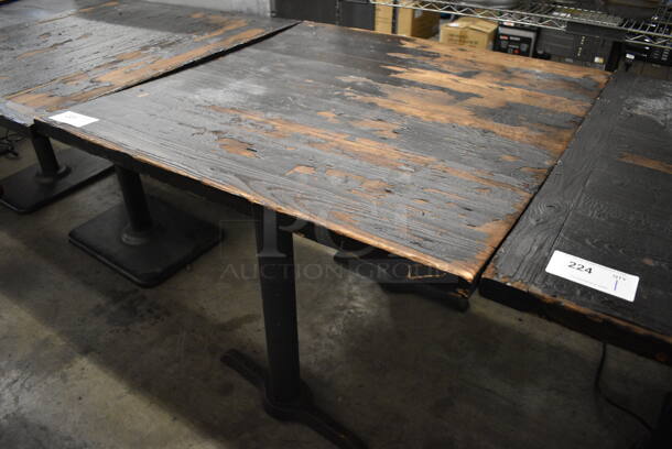 Wooden Tabletop on 2 Black Metal Table Bases. 37x37x30