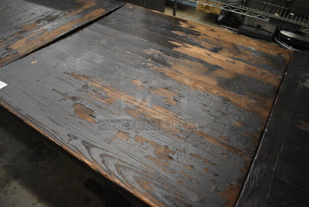 Wooden Tabletop on 2 Black Metal Table Bases. 37x37x30 - Image 2 of 3