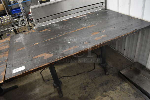 Wooden Table on 2 Black Metal Table Bases. 64x37x30 - Image 2 of 3