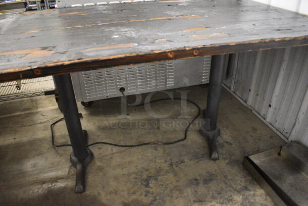 Wooden Table on 2 Black Metal Table Bases. 64x37x30 - Image 3 of 3