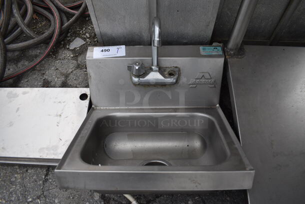 Stainless Steel Commercial Wall Mount Single Bay Sink w/ Faucet and Handles. 17x16x20