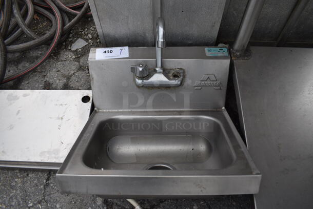 Stainless Steel Commercial Wall Mount Single Bay Sink w/ Faucet and Handles. 17x16x20 - Image 1 of 3