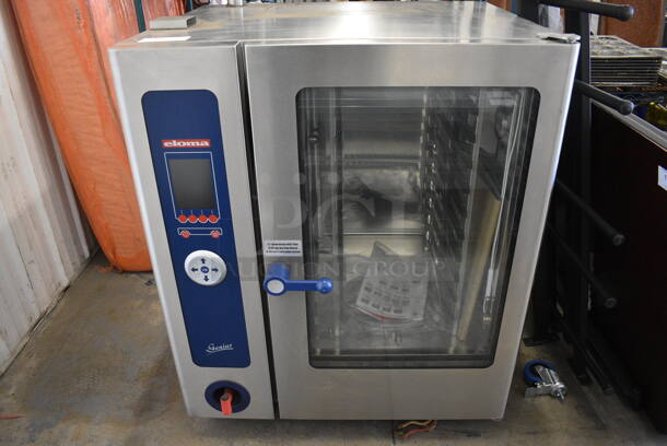 BRAND NEW! GORGEOUS! 2006 Eloma Model Genius 10-11 Stainless Steel Commercial Electric Powered Combi Steamer Convection Oven w/ Metal Pan Rack. 208 Volts, 3 Phase. 51.5x45x76