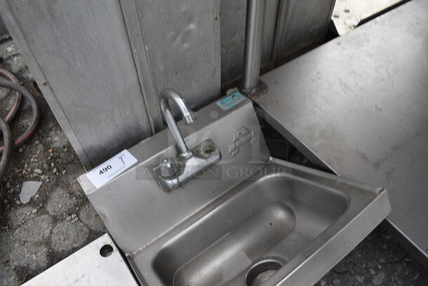 Stainless Steel Commercial Wall Mount Single Bay Sink w/ Faucet and Handles. 17x16x20 - Image 3 of 3