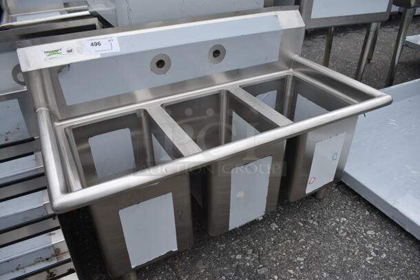 BRAND NEW SCRATCH AND DENT! Regency Stainless Steel Commercial 3 Bay Sink. Does Not Come w/ Legs. 39x19x25. Bays 10x14x12 - Image 4 of 4