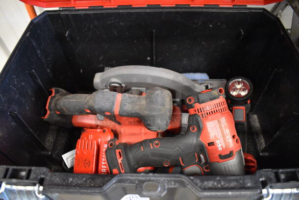 Craftsman Red and Black Poly Toolbox w/ Saw and Drill! 17x13x12 - Image 3 of 4