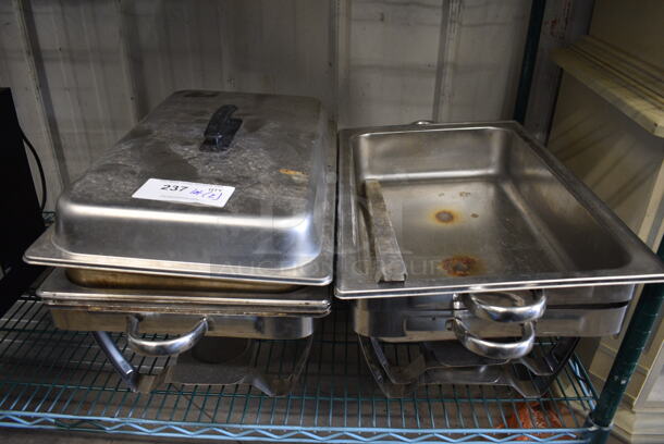 2 Stainless Steel Chafing Dish Frames w/ Drop Ins and Lid. 25x14x10. 2 Times Your Bid!