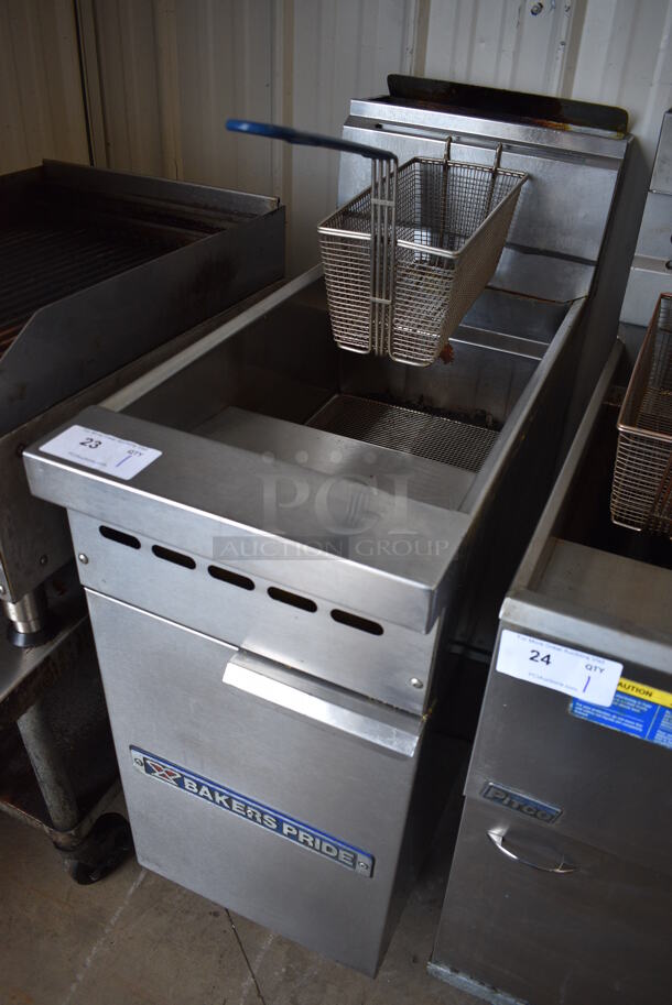NICE! Baker's Pride Stainless Steel Commercial Floor Style Deep Fat Fryer w/ Metal Fry Basket. 15.5x33x45.5 - Image 2 of 7