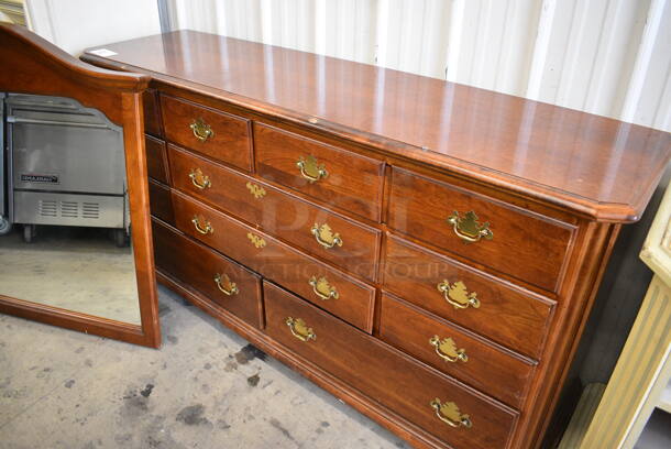 Wood Pattern 10 Drawer Dresser w/ Mirror. 66x18x35, 53x2.5x40 - Image 3 of 7