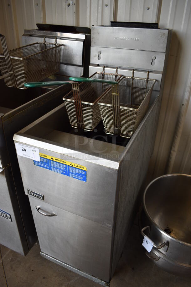 NICE! Pitco Frialator Stainless Steel Commercial Floor Style Natural Gas Powered Deep Fat Fryer w/ 2 Metal Fry Baskets. 90.000 BTU. 15.5x30x47 - Image 2 of 7