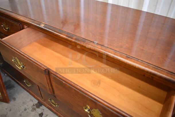 Wood Pattern 10 Drawer Dresser w/ Mirror. 66x18x35, 53x2.5x40 - Image 4 of 7
