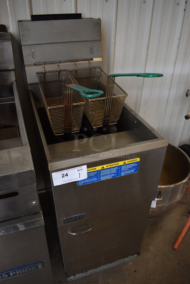 NICE! Pitco Frialator Stainless Steel Commercial Floor Style Natural Gas Powered Deep Fat Fryer w/ 2 Metal Fry Baskets. 90.000 BTU. 15.5x30x47 - Image 3 of 7