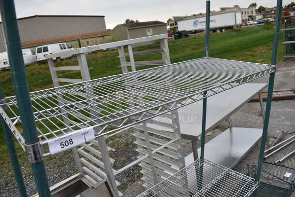 Green and Chrome Finish 2 Tier Shelving Unit. 48x18x75. BUYER MUST DISMANTLE. PCI CANNOT DISMANTLE FOR SHIPPING. PLEASE CONSIDER FREIGHT CHARGES. - Image 3 of 3