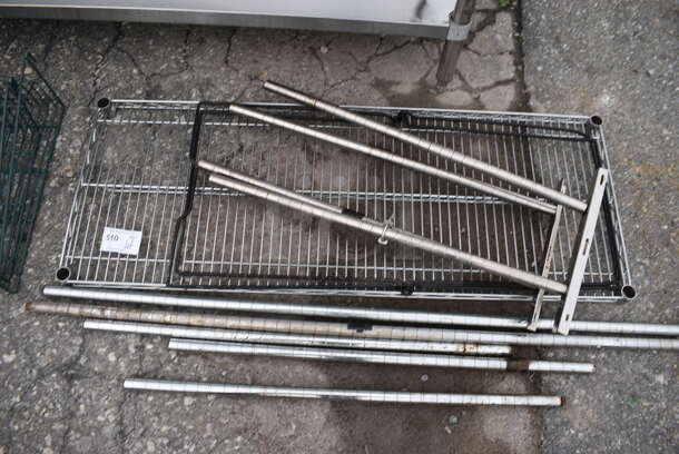 ALL ONE MONEY! Lot of Chrome Finish Shelf, Laundry Bag Frame and Various Poles!