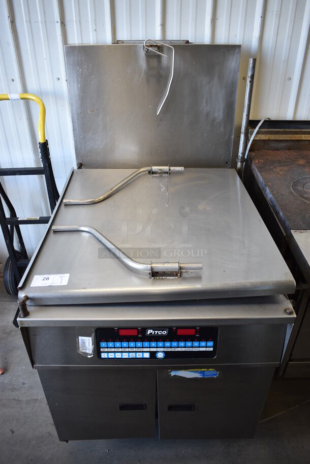 SWEET! 2006 Pitco Frialator Model 24RUFM Stainless Steel Commercial Floor Style Natural Gas Powered Deep Fat Donut Fryer. 72,000 BTU. 32x44x57 - Image 1 of 8