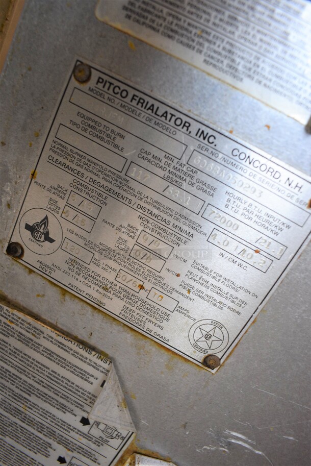 SWEET! 2006 Pitco Frialator Model 24RUFM Stainless Steel Commercial Floor Style Natural Gas Powered Deep Fat Donut Fryer. 72,000 BTU. 32x44x57 - Image 8 of 8