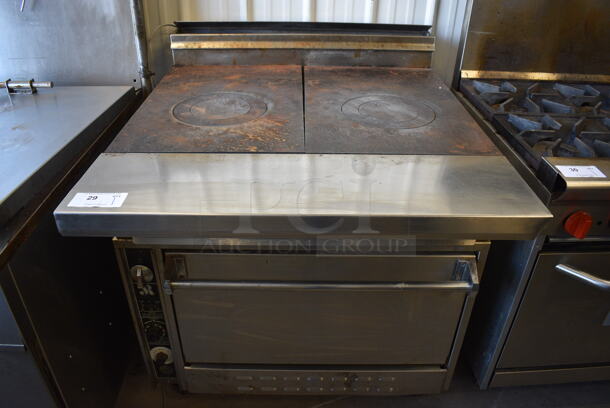 FANTASTIC! Jade Range Stainless Steel Commercial Floor Style Gas Powered 2 Burner Range w/ Lower CONVECTION Oven on Commercial Casters. 36x42x43 - Image 1 of 8