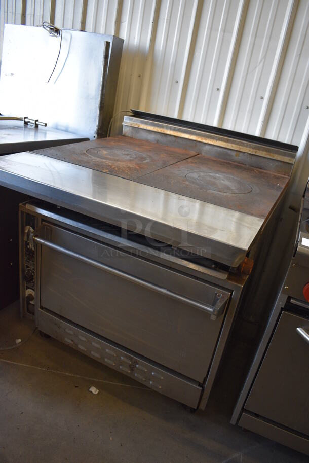 FANTASTIC! Jade Range Stainless Steel Commercial Floor Style Gas Powered 2 Burner Range w/ Lower CONVECTION Oven on Commercial Casters. 36x42x43 - Image 2 of 8