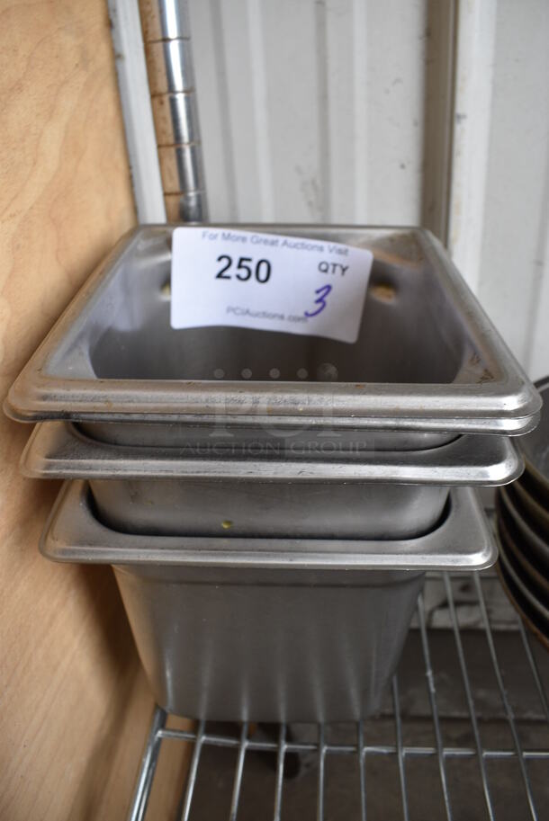 3 Stainless Steel 1/6 Size Drop In Bins. 1/6x6. 3 Times Your Bid!