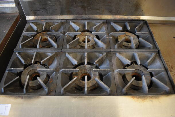 AWESOME! CPG Stainless Steel Commercial Gas Powered 6 Burner Range w/ Right Side Flat Top Griddle, 2 Lower Ovens and Stainless Steel Overshelf. 60x34x57 - Image 4 of 9