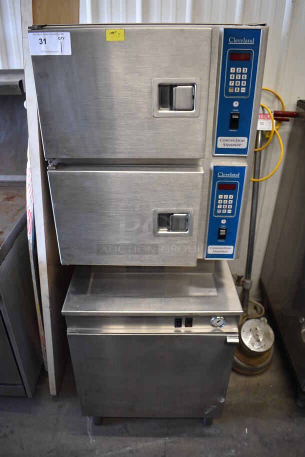 FANTASTIC! Cleveland Stainless Steel Commercial Floor Style Gas Powered Convection 2 Compartment Steam Cabinet. 24x35x64