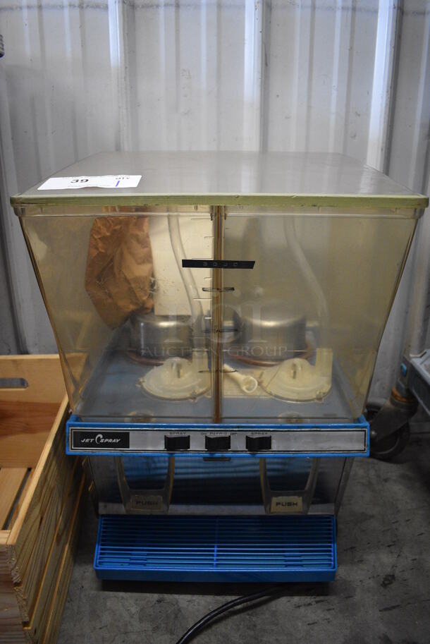 NICE! Jetspray Metal Commercial Countertop 2 Compartment Refrigerated Beverage Machine. 16x16x23. Tested and Powers On But Does Not Get Cold - Image 1 of 5