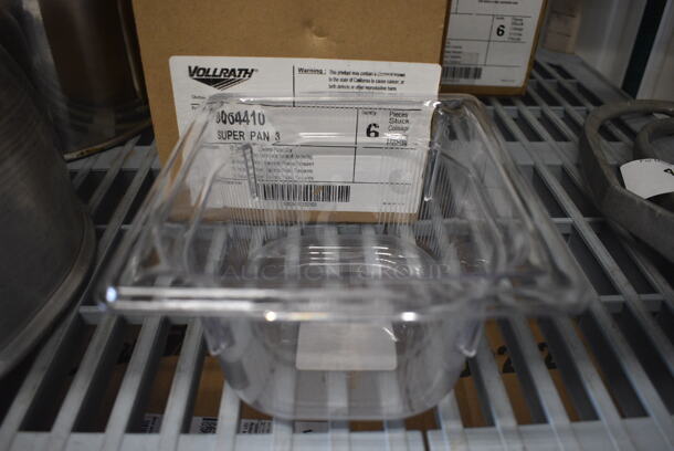 6 BRAND NEW IN BOX! Vollrath Clear Poly 1/6 Size Drop In Bins. 1/6x4. 6 Times Your Bid! - Image 1 of 4