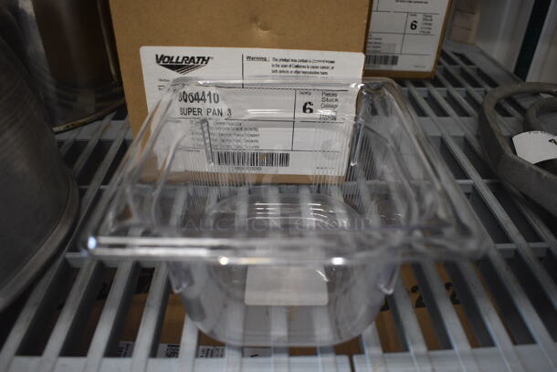 6 BRAND NEW IN BOX! Vollrath Clear Poly 1/6 Size Drop In Bins. 1/6x4. 6 Times Your Bid!