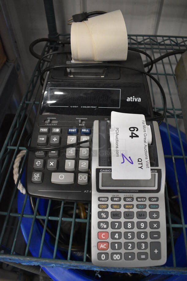 2 Printing Calculators. Ativa and Casio. Includes 4x7.5x1.5. 2 Times Your Bid!