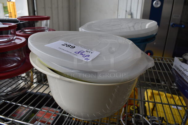 8 Various Poly Mixing Bowls w/ 8 Lids. Includes 12x10x6. 8 Times Your Bid!