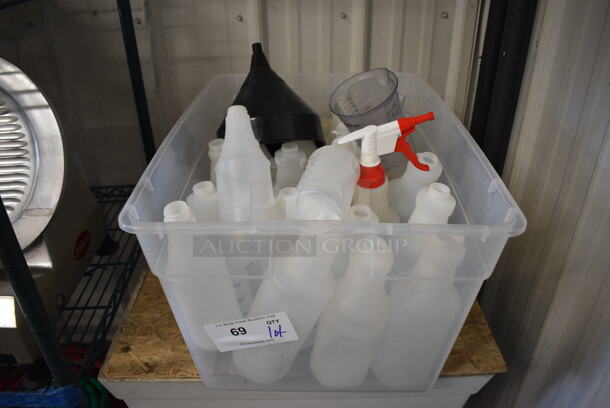 ALL ONE MONEY! Lot of Various Items Including Poly Condiment Bottles in Clear Poly Bin!