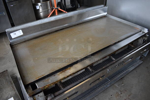 GREAT! American Range Stainless Steel Commercial Countertop Gas Powered Flat Top Griddle w/ Lower Cheese Melter. 48x29x20 - Image 2 of 5