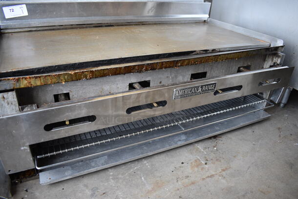 GREAT! American Range Stainless Steel Commercial Countertop Gas Powered Flat Top Griddle w/ Lower Cheese Melter. 48x29x20 - Image 3 of 5