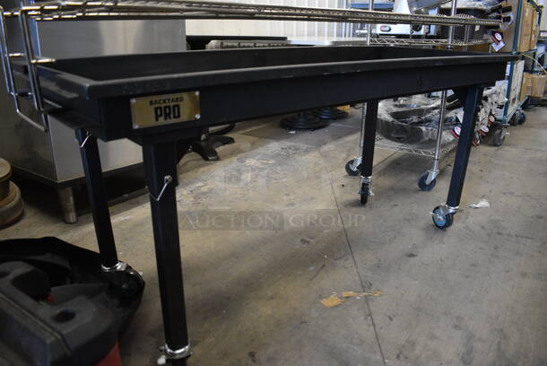 Backyard Pro Metal Commercial Portable Catering Charbroiler Grill w/ Tarp on Commercial Casters. 72x24x35 - Image 5 of 8