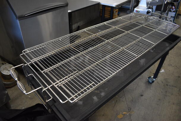 Backyard Pro Metal Commercial Portable Catering Charbroiler Grill w/ Tarp on Commercial Casters. 72x24x35 - Image 8 of 8