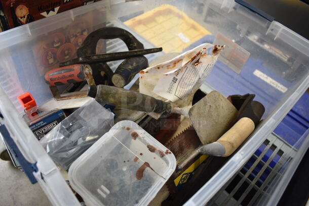 ALL ONE MONEY! Lot of Various Items Including Tools in Clear Poly Bin! 23x16x13 - Image 3 of 6